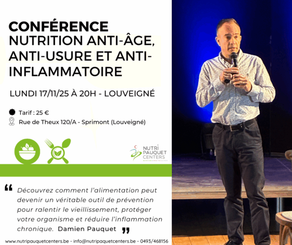 Conférence : Nutrition anti-âge, anti-usure et anti-inflammatoire 17/11/25 à 20h (Louveigné)